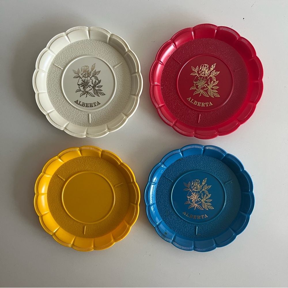 Vintage Colorful Plastic Alberta Canada Drink Coasters Set of 4